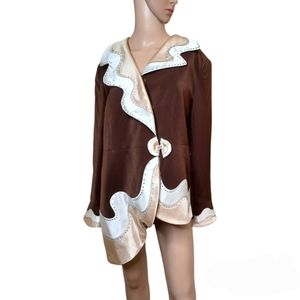 Vintage ML Studio Womens Brown Velvet Multicolored Rhinestone Trim Blazer SZ 12